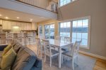 Dining area with windows looking over Keuka Lake
